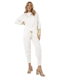 bluza-damska-ze-zlotymi-wstawkami-spodnie-gladkie-wysoki-stan-komplet