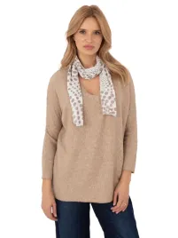 sweter-klasyczny-damski-elegancki-oversize-z-apaszka-w-grochy