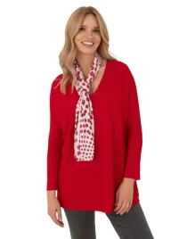 sweter-klasyczny-damski-elegancki-oversize-z-apaszka-w-grochy