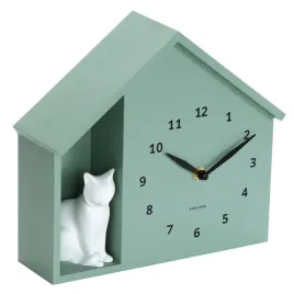 zegar-scienny-zielony-nowoczesny-dla-dzieci-z-dzwiekiem-kota-siting-cat