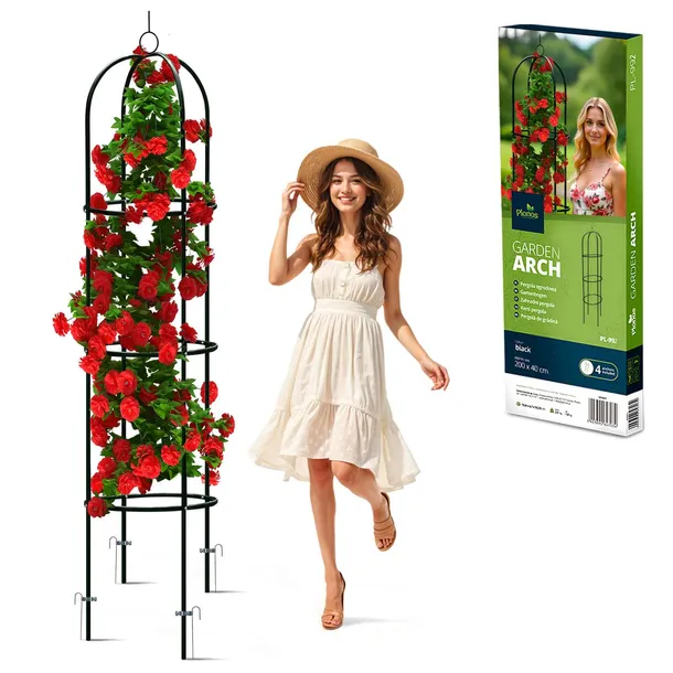 Pergola ogrodowa kolumnowa metalowa czarna na kwiaty róże 200x40cm + kotwy