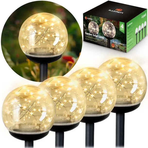 4 x LAMPA SOLARNA OGRODOWA KULA LED PRZEŹROCZYSTA AUTOMATYCZNA