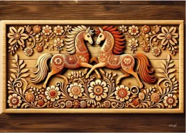 obrazek-papierowy-folk-stylizowany-dwa-konie