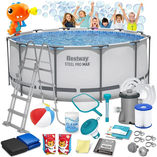 BASEN STELAŻOWY OGRODOWY OKRĄGŁY RODZINNY 366x122 BESTWAY ZESTAW 18w1