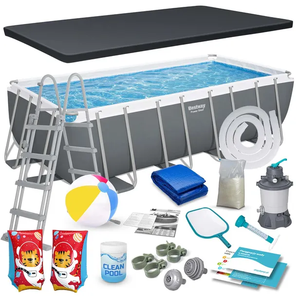 BASEN STELAŻOWY OGRODOWY PROSTOKĄTNY 488x244 BESTWAY ZESTAW 17w1 FULL