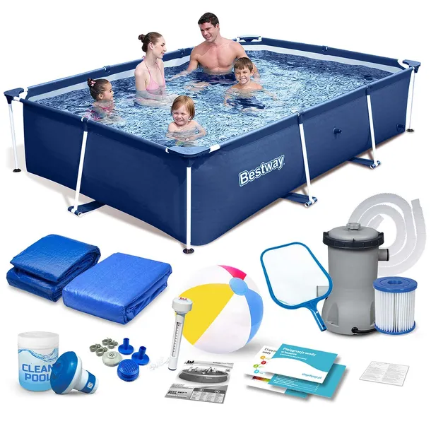 BASEN STELAŻOWY OGRODOWY PROSTOKĄTNY RODZINNY 259x170x61 BESTWAY 16w1