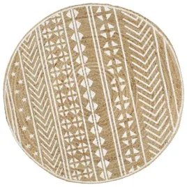 recznie-wykonany-dywanik-juta-bialy-nadruk-120-cm