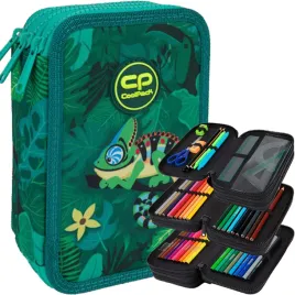 coolpack-piornik-szkolny-trzykomorowy-z-wyposazeniem-kredki-pisaki-tropic
