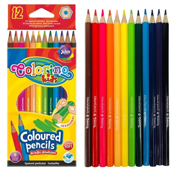 COLORINO KREDKI SZKOLNE OŁÓWKOWE HEKSAGONALNE 12 kolorów
