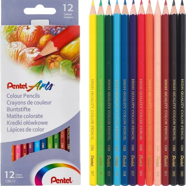 PENTEL KREDKI SZKOLNE OŁÓWKOWE 12 Intensywnych Kolorów