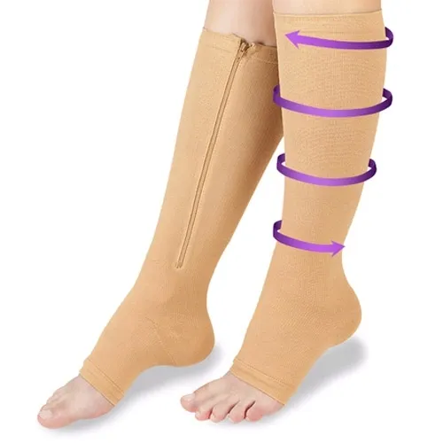 Podkolanówki uciskowe zapinane na zamek cieliste L/XL 2 szt