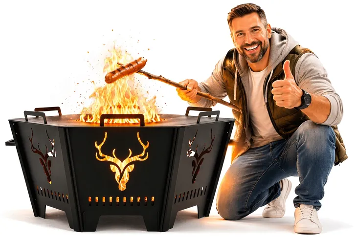 PALENISKO OGRODOWE Z RUSZTEM DUŻE GRILL 2W1 JELEŃ OGNISKO STALOWE SKŁADANE
