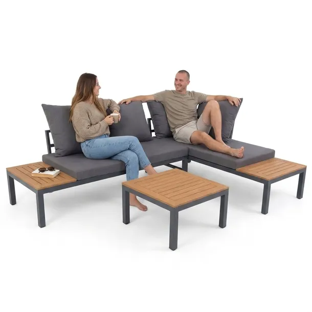 ZESTAW MEBLI OGRODOWYCH NAROŻNIK SOFA MODUŁOWA STOLIK PODUSZKI KOMPLET