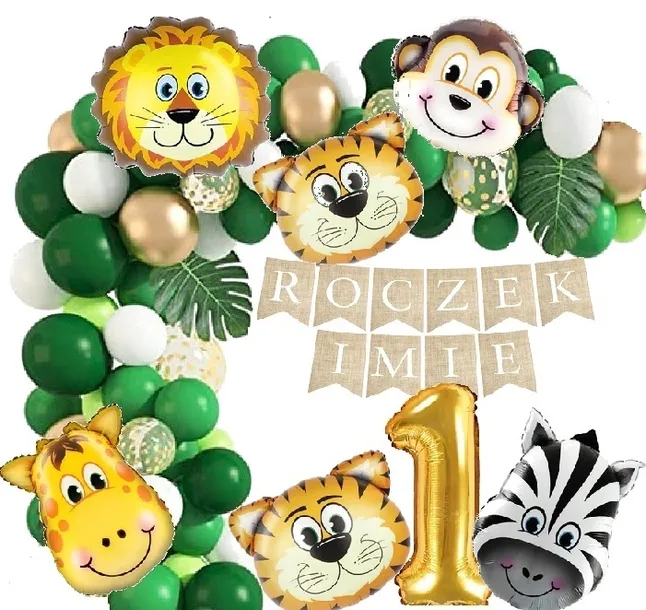 Balony Safari Zwierzątka Zoo Styl Boho Dekoracje Roczek Z Imieniem Zestaw