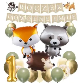 balony-lesne-zwierzatka-woodland-baner-roczek-imie