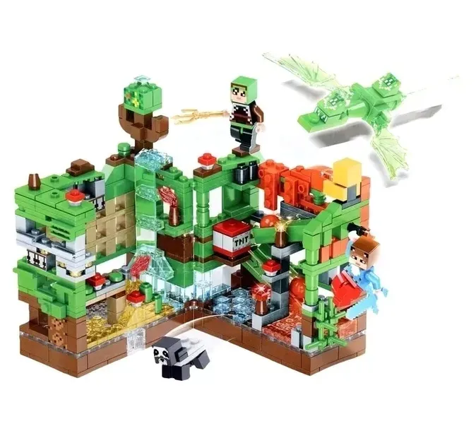 Klocki Minecraft Baza Loch Atak Smoka Forteca Wioska Zestaw 501Elementów 2 LED Klocek