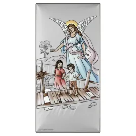 obraz-aniola-stroza-srebrny-nowoczesny-kolorowy-dzieci-na-mostku-6x12-cm