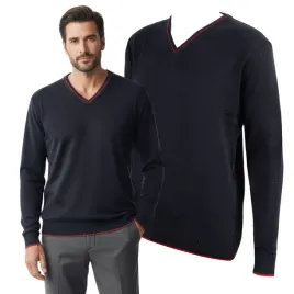 grafitowy-bawelniany-sweter-meski-w-serek-z-czerwona-lamowka-4xl