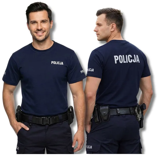 Koszulka T Shirt Policja 100% Bawełna Granatowa Odblaskowa Tshirt S
