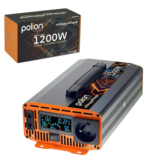 Przetwornica samochodowa 12V/230V Polion 1200W czysty sinus