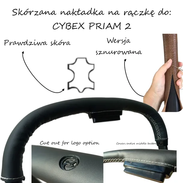 Nakładka pokrowiec na rączkę Cybex Priam 2 /3/ 4 sznurowana prawdziwa skóra