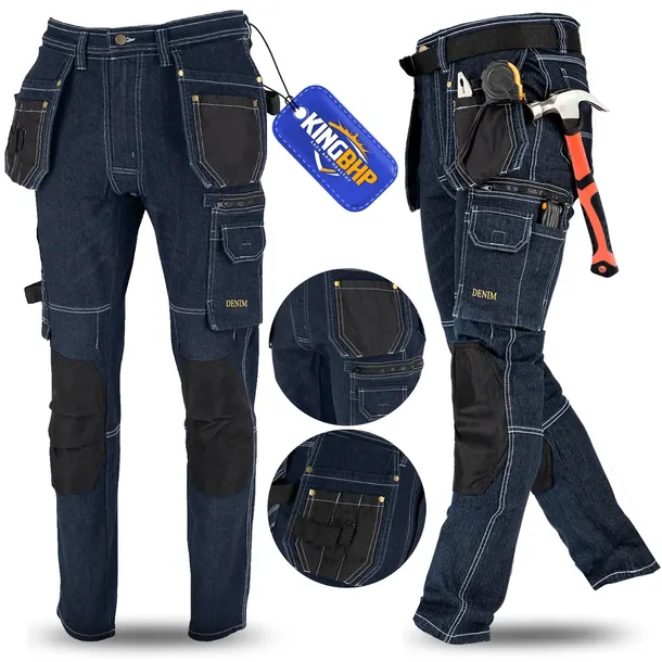 Spodnie robocze JEANS STRETCH Elastyczne WZMOCNIONE JEANSOWE MONTER dżins