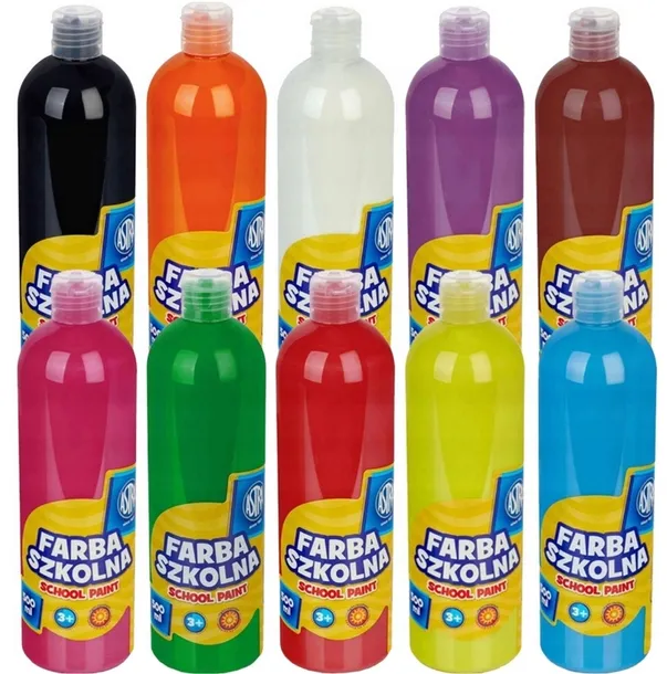 ASTRA 10x FARBA SZKOLNA PLAKATOWA 500 ml BUTELKA ZESTAW 10 KOLORÓW