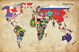 polityczna-mapa-swiata-i-flagi-obraz-na-plotnie-canvas-90x60-cm