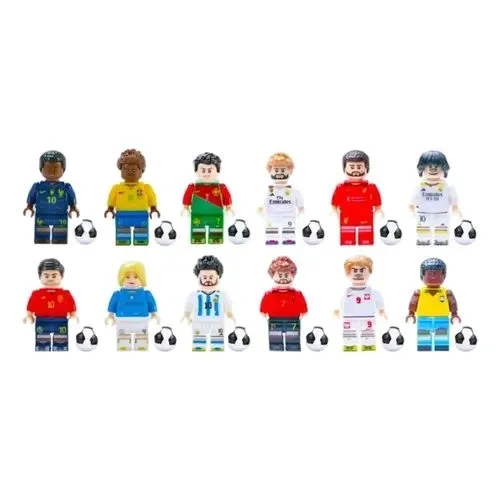 KLOCKI KONSTRUKCYJNE ZESTAW FIGUREK PIŁKARZY Z PIŁKĄ RONALDO MESSI LEWANDOWSKI 12SZT JAK LEGO