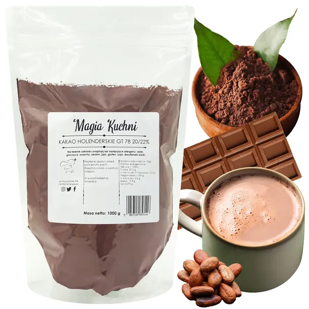 KAKAO HOLENDERSKIE 1kg NATURALNE W PROSZKU 20% AROMAT Z HOLANDII