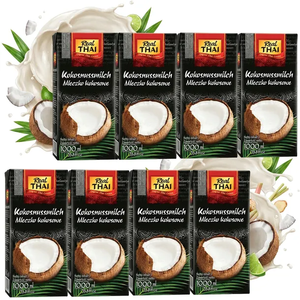 MLEKO KOKOSOWE REAL THAI 1L mleczko kokos egzotyczny smak Azji ZESTAW 8 SZT