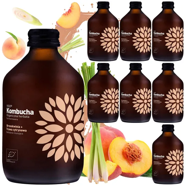 KOMBUCHA VIGO BRZOSKWINIA+TRAWA CYTRYNOWA 8x330ml BIO ORZEŹWIENIE