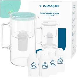 dzbanek-filtrujacy-szklany-wessper-d2-borosilicate-ff-3l-mietowy-6x-filtr
