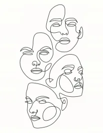 plakat-one-line-art-twarze-obraz-vintage-50x40-cm