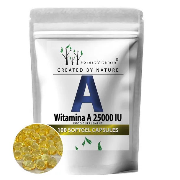 WITAMINA A 25000IU 100 KAPS OCZY SOFTGEL PALMITYNIAN RETINYLU WZROK SKÓRA