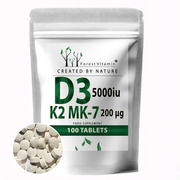 WITAMINA D3 5000 iu+K2 MK-7 200 mcg 100tabs Z LANOLINY NATTO ODPORNOŚĆ