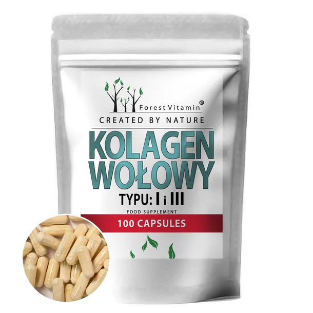 KOLAGEN WOŁOWY 550MG 100 KAPS HYDROLIZOWANY BEZ DODATKÓW NA STAWY I SKÓRĘ