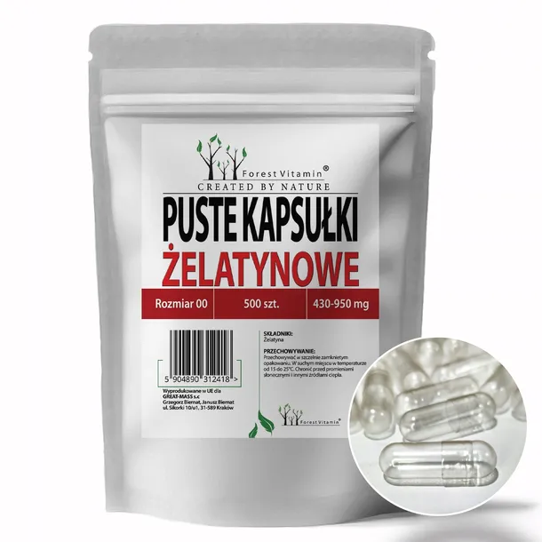 Forest Vitamin - Puste kapsułki żelatynowe Rozmiar 00 500szt DO SUPLEMENTÓW
