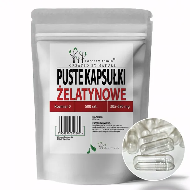 Puste kapsułki żelatynowe rozmiar 0 500szt BEZBARWNE DO SUPLEMENTÓW