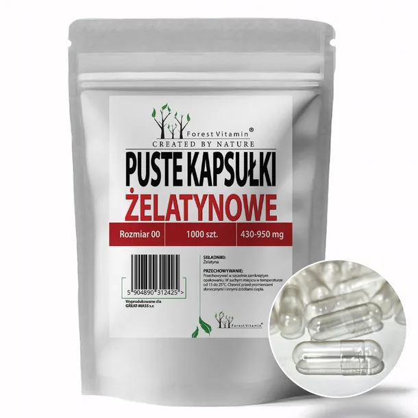 KAPSUŁKI ŻELATYNOWE 00 1000szt PRZEZROCZYSTE PUSTE BEZBARWNE DO SUROWCÓW