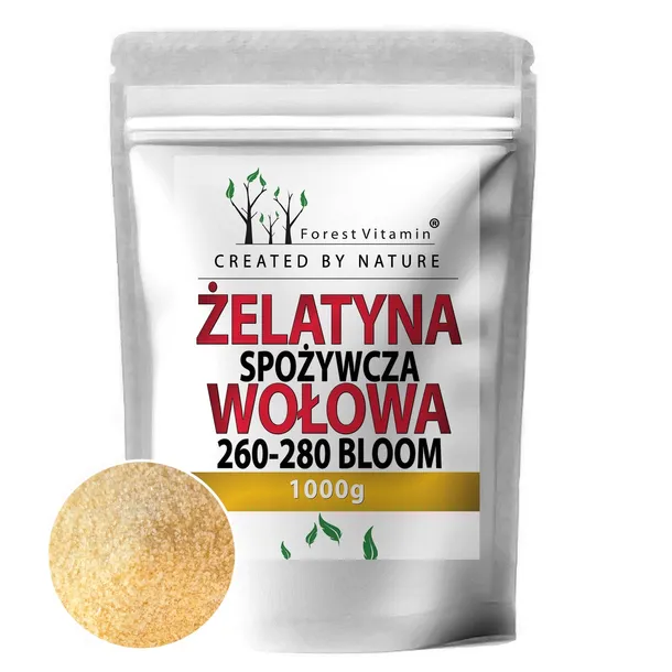 ŻELATYNA WOŁOWA SPOŻYWCZA 1KG 260-280 BLOOM 100% NATURALNA BEZ DODATKÓW