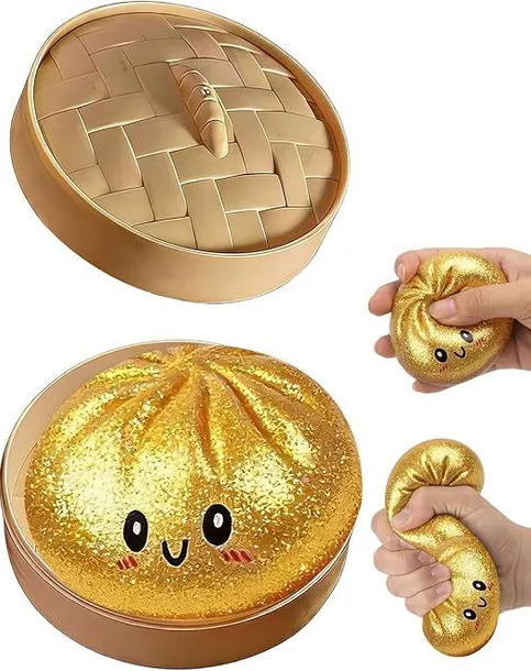 DUMPLING PIEROŻEK ANTYSTRESOWY GNIOTEK SQUISHY WIELKI 10x10 CM BROKATOWY D4