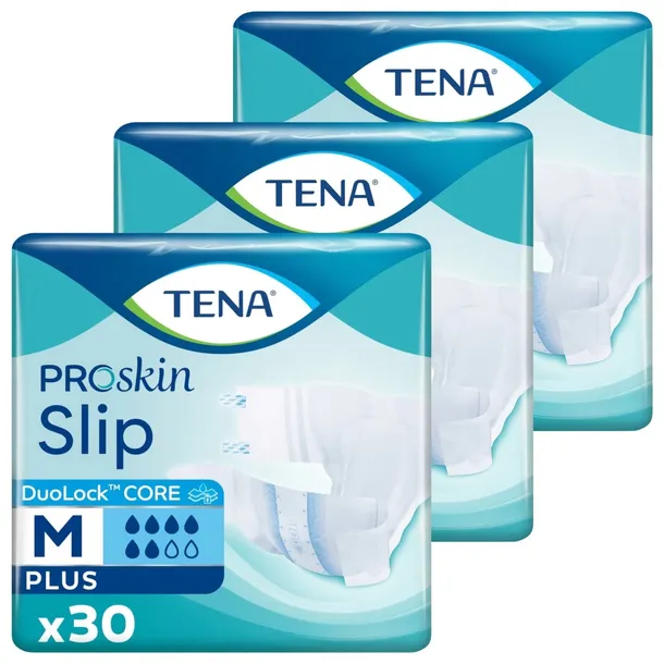 Wielopak 3x30 TENA SLIP PROSKIN PLUS pieluchomajtki M majtki chłonne rzepy