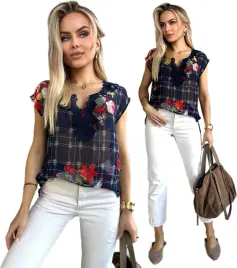 bluzka-damska-szyfonowa-casual-krotki-rekaw-kwiaty-koronka