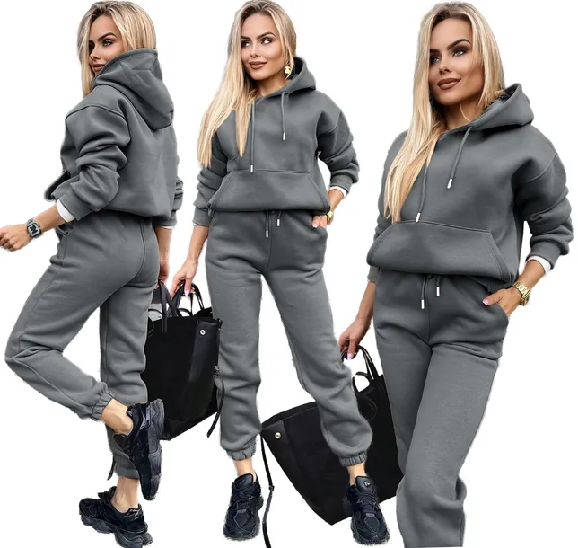 Bawełniany KOMPLET dresowy damski DRES spodnie + bluza kangurka S SAVANA