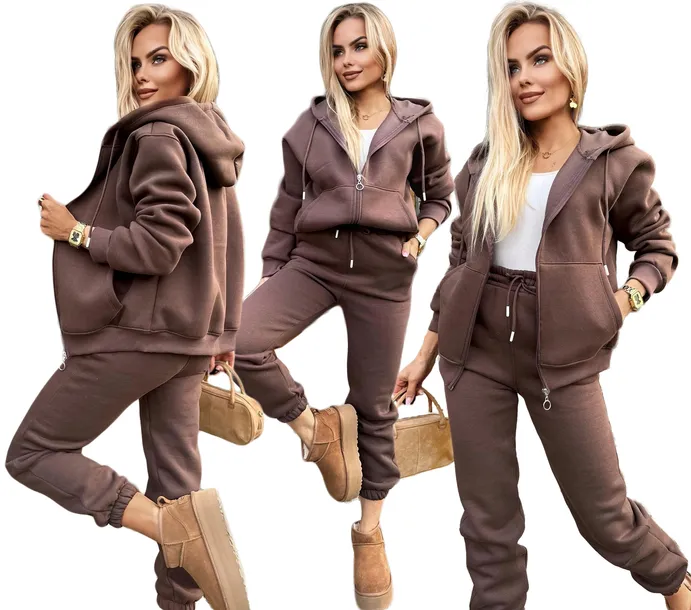 Czekoladowy KOMPLET dresowy damski DRES spodnie + rozpinana bluza M MARCELA