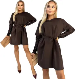 czekoladowa-elegancka-wizytowa-sukienka-damska-koronkowy-rekaw-dagmara