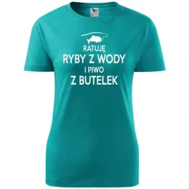 damska-koszulka-z-nadrukiem-ratuje-ryby-z-wody-i-piwo-z-butelek-dla-wedkark
