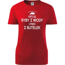 damska-koszulka-z-nadrukiem-ratuje-ryby-z-wody-i-piwo-z-butelek-dla-wedkark
