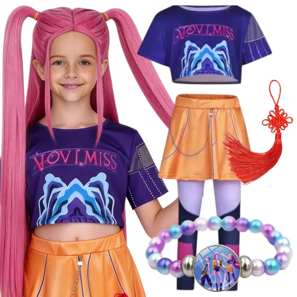 STRÓJ MIRA DEMON HUNTERS KPOP ŁOWCZYNIE DEMONÓW PERUKA +AKCESORIA 120/130